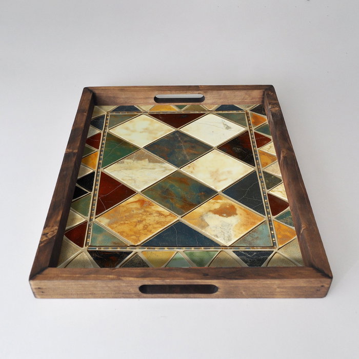 Aberto Design REF034 Bandeja de Madera Maciza para Decoración del Hogar, Elegante y Funcional, 48x38x4 cm